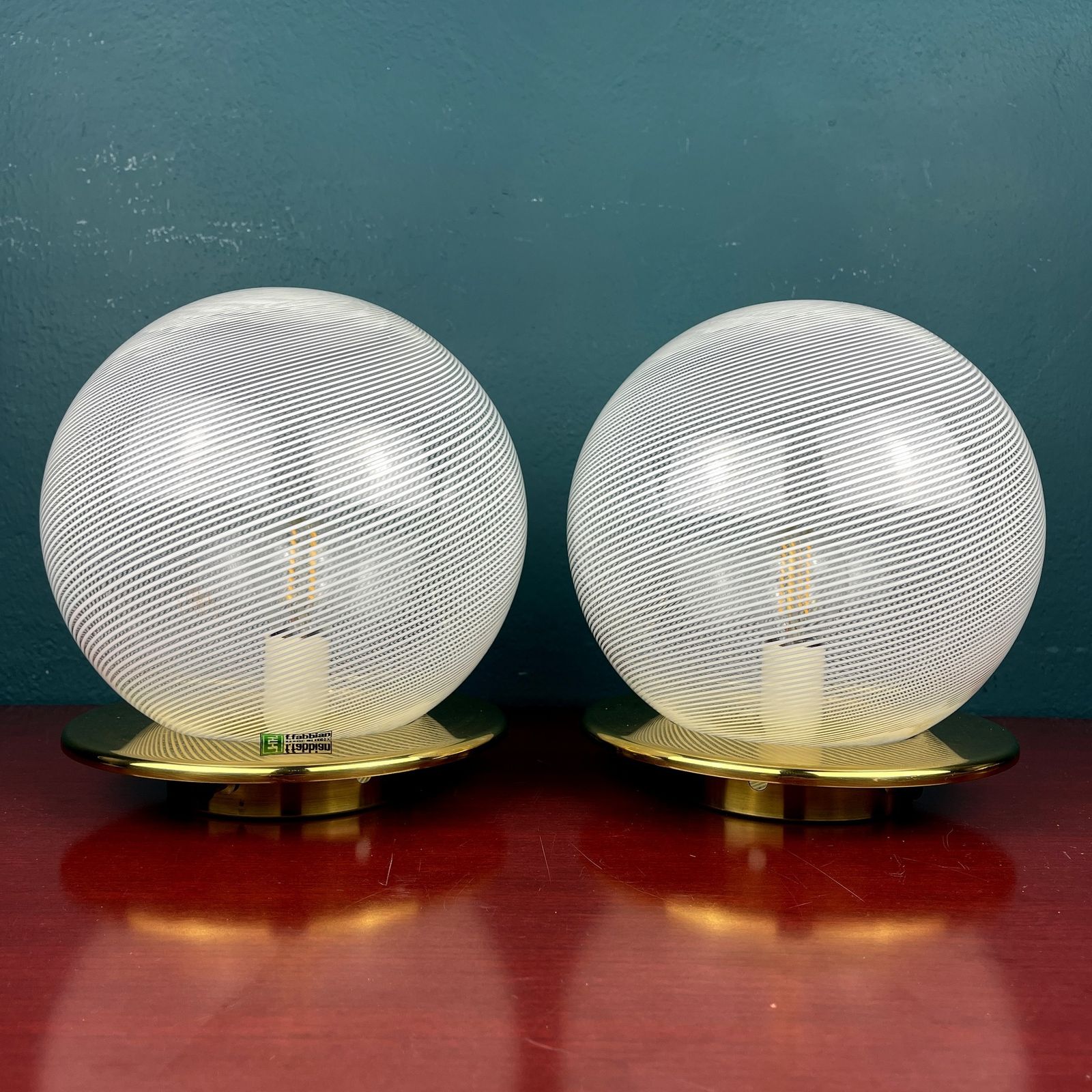 Classic Swirl Murano Glass Table Lamps By F.Fabbian Italy 1970s Set Of 2