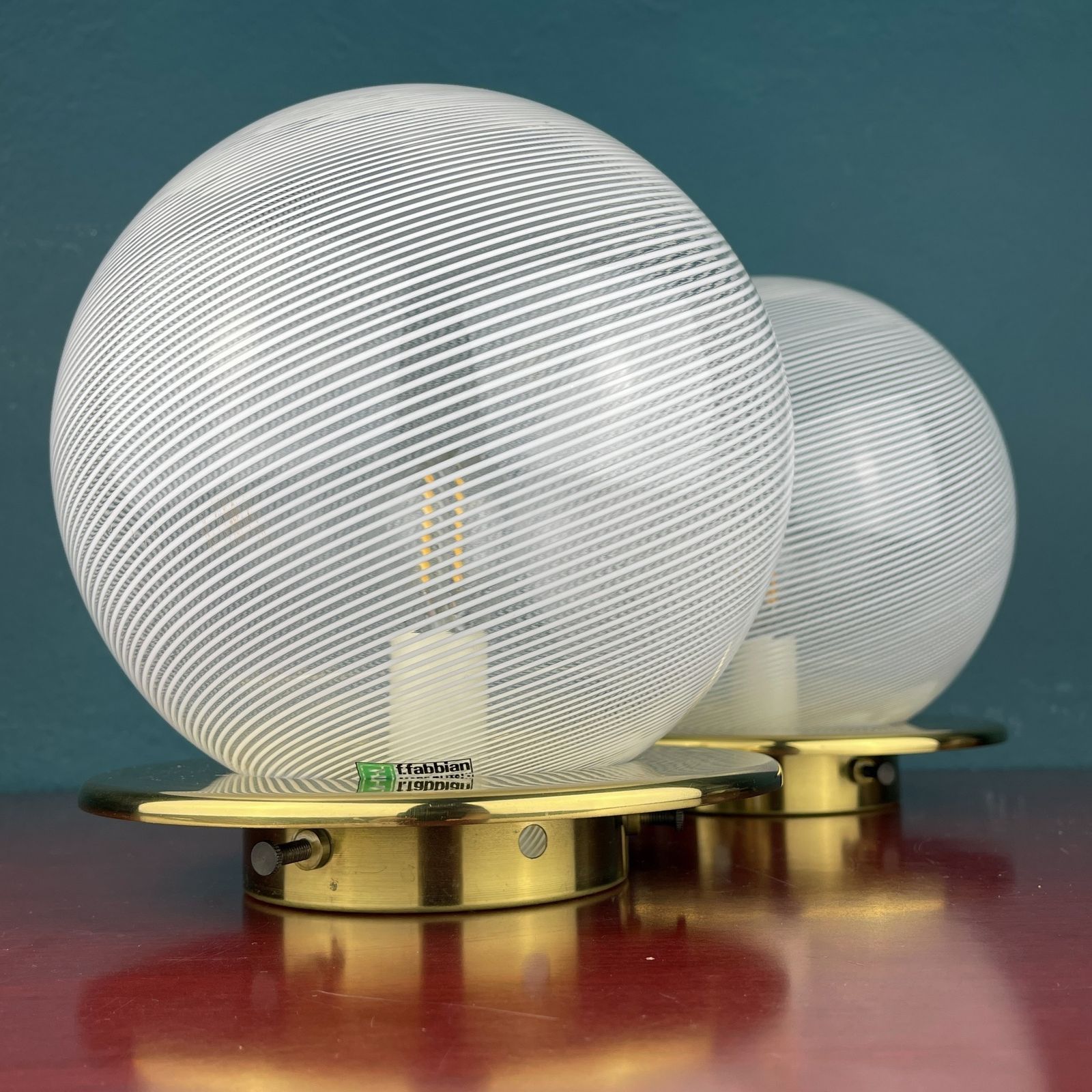 Classic Swirl Murano Glass Table Lamps By F.Fabbian Italy 1970s Set Of 2 photo 625.0