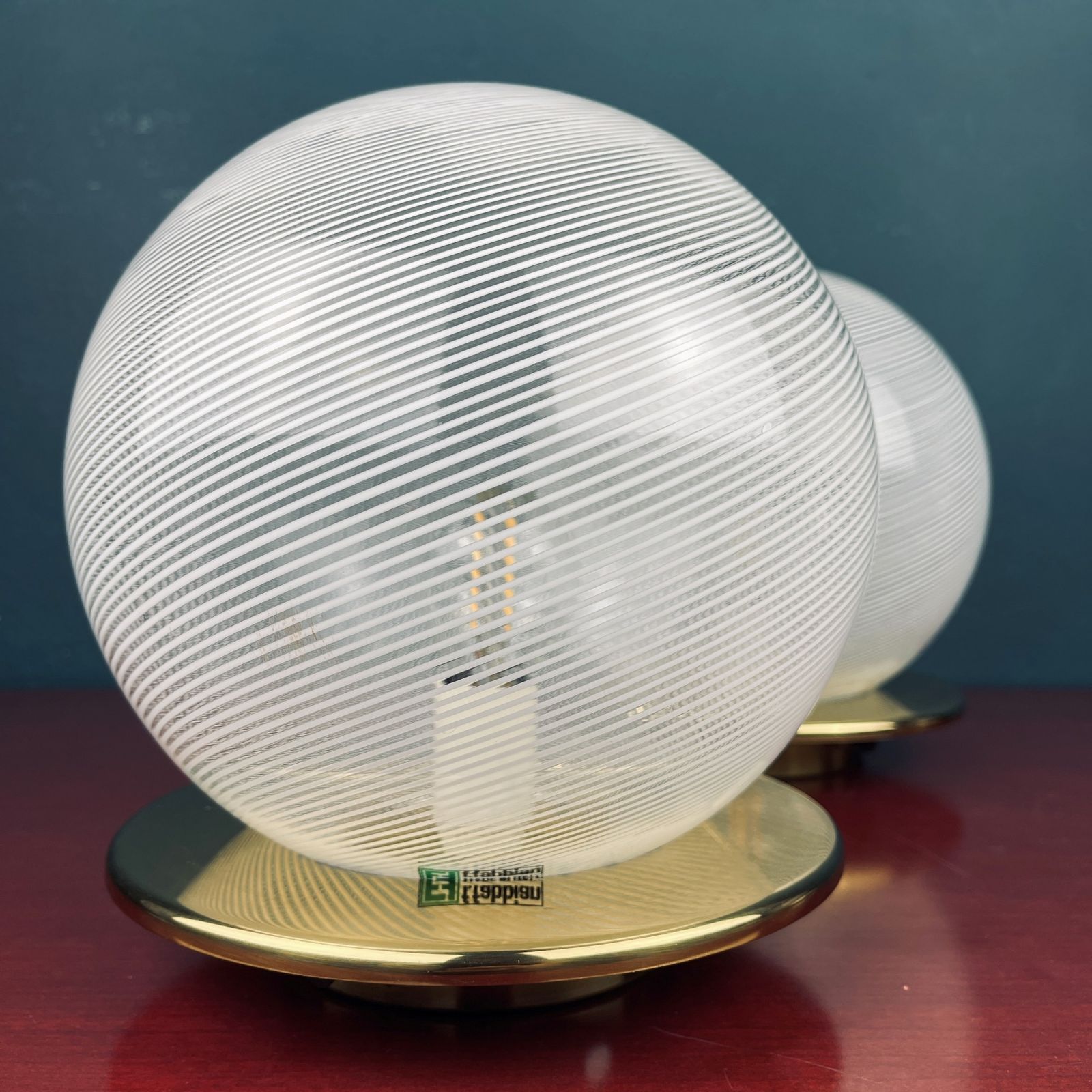 Verlichting Klassieke Murano Glazen Tafellamp Met Wervelpatroon – F.Fabbian, Italië, Jaren 1970 – Set Van 2 photo