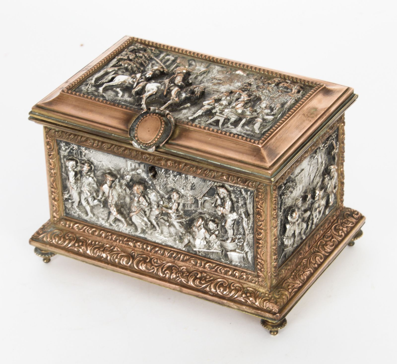 Antique French Silvered & Gilt Jewellery Casket Box  Ab Paris 19th C