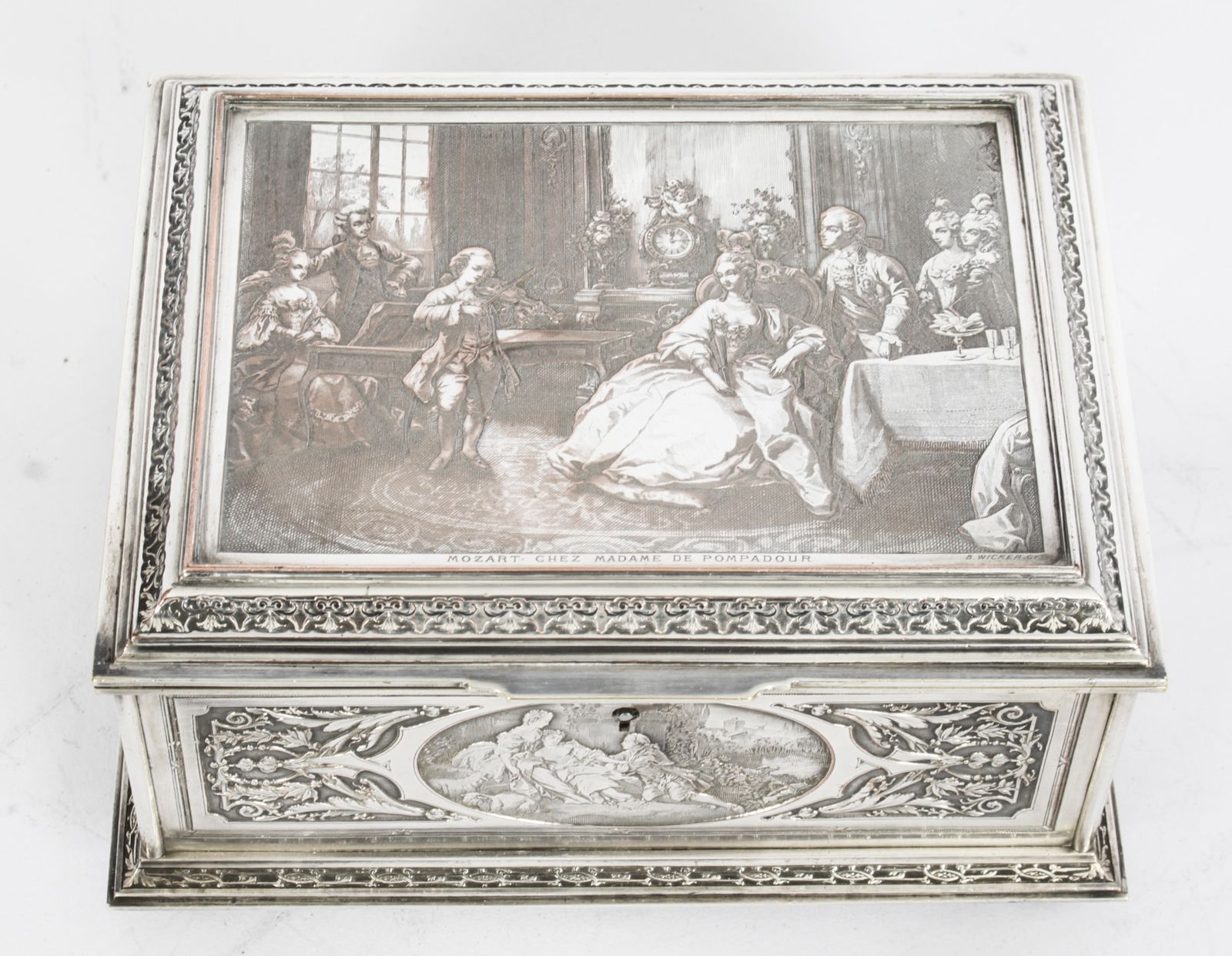 Antique French Silvered Copper Jewellery Casket Box B Wicker 19th C photo Home Decor