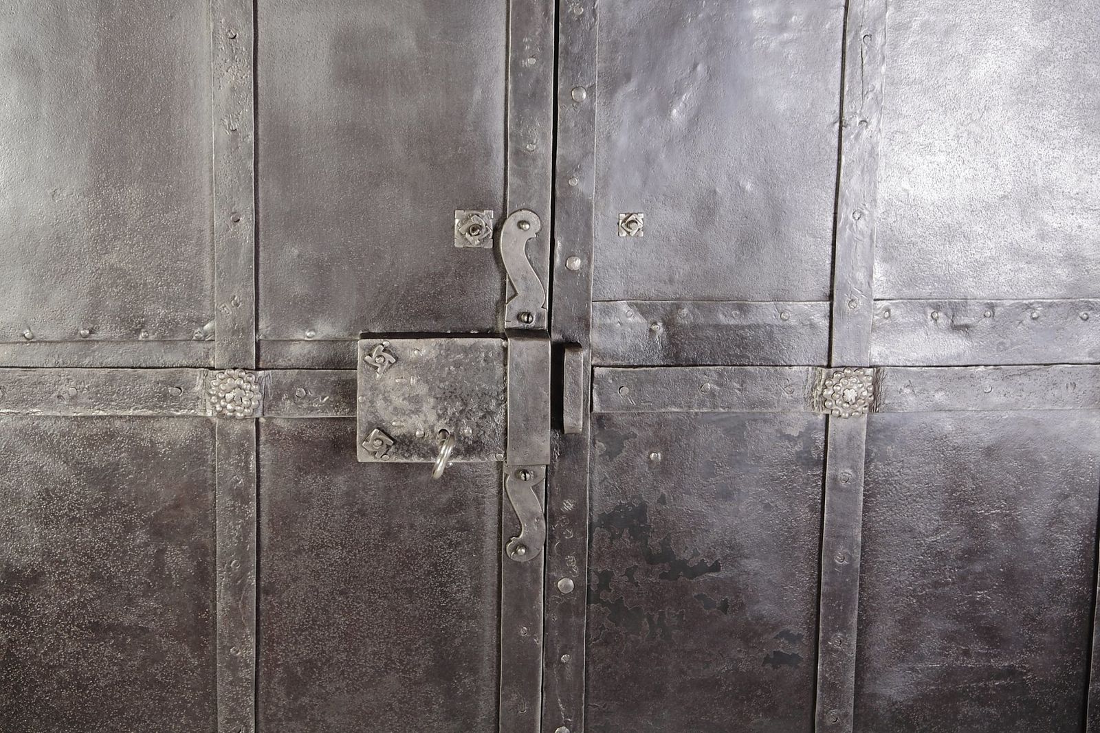 Antique Iron Clad Double Doors, 1800s photo vintage