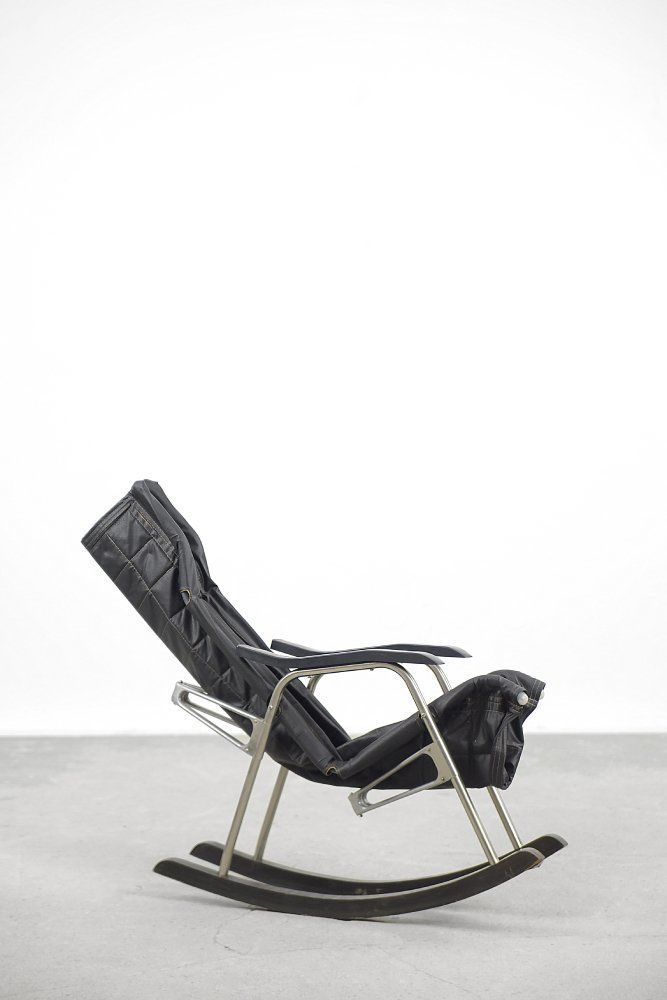 Postmodern Black Leather Rocking Chair By Takeshi Nii, 1950s photo 1713.0