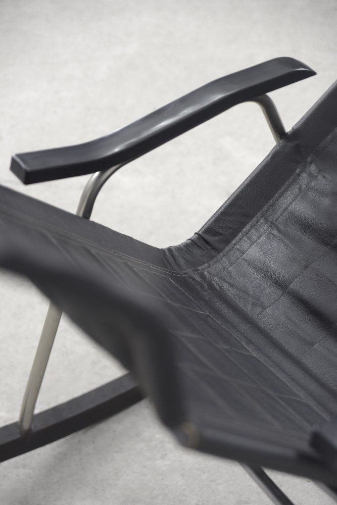 1713.0 Postmodern Black Leather Rocking Chair By Takeshi Nii, 1950s photo