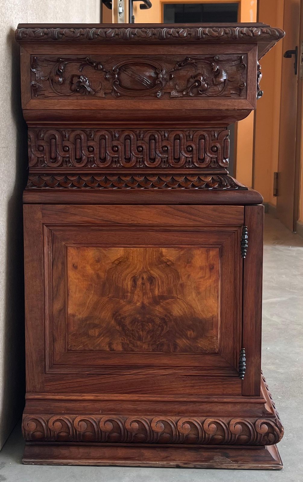 Italian Hand Carved Walnut Monumental Nightstands 19th Century With Drawer photo vinterior