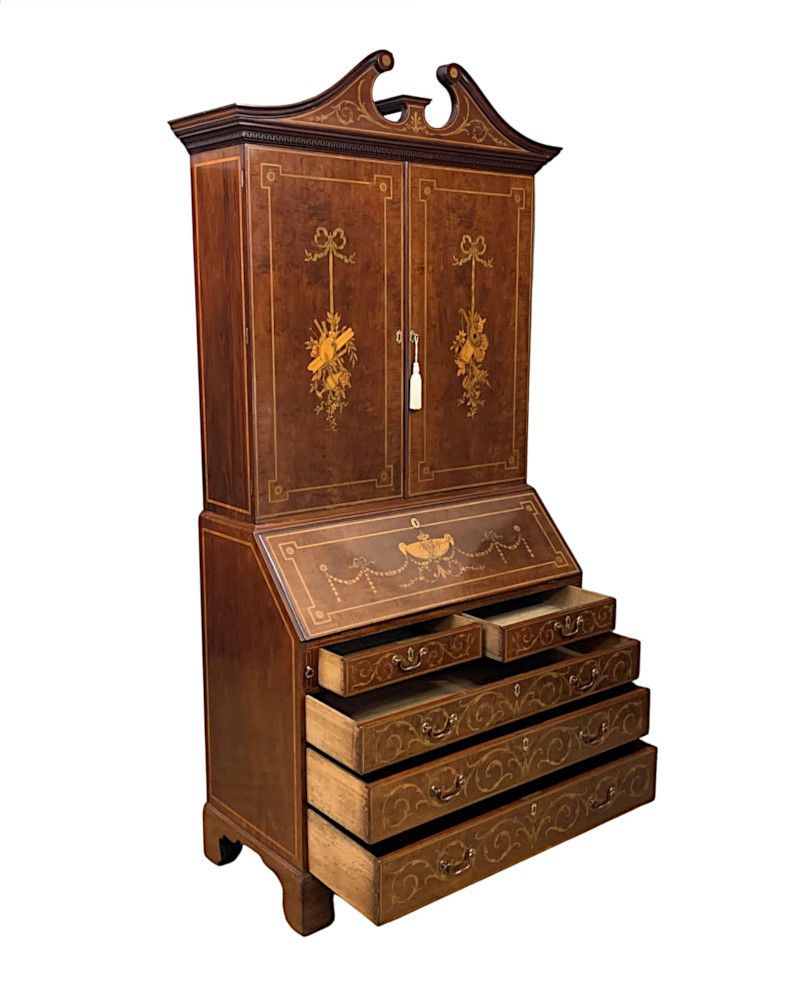 A Very Rare And Fine Early 19th Century Georgian Inlaid Bureau Bookcase photo vinterior
