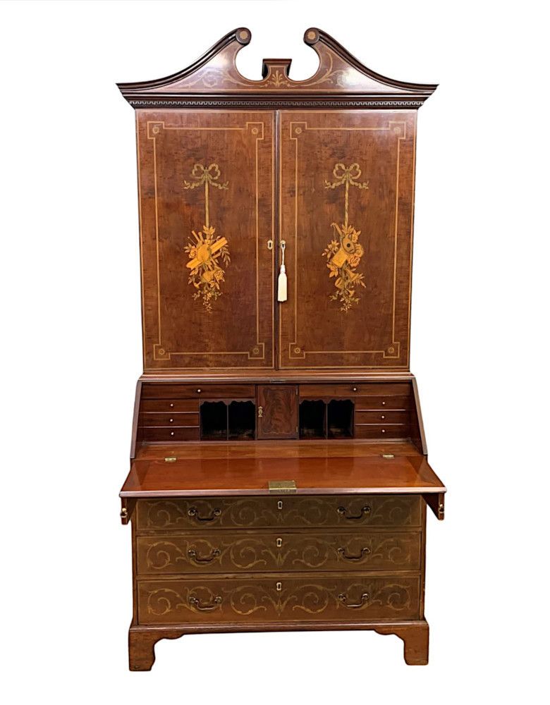 A Very Rare And Fine Early 19th Century Georgian Inlaid Bureau Bookcase photo buy