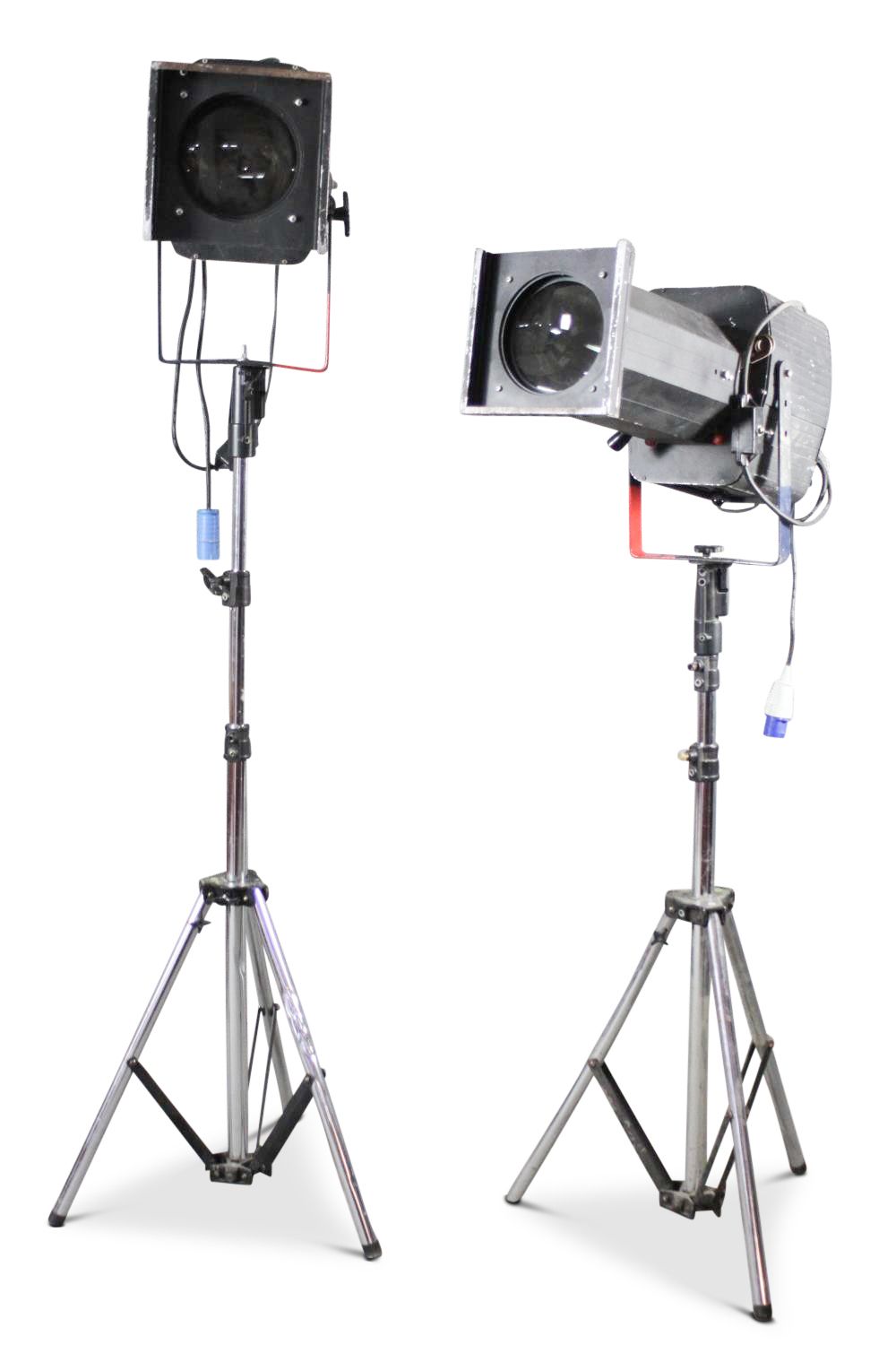 Late 20th Century Theatre Follow Spot Lights Lamp On Adjustable Heavyweight Tripod Base Two In Stock, Price Per Lamp Ol photo 890.0