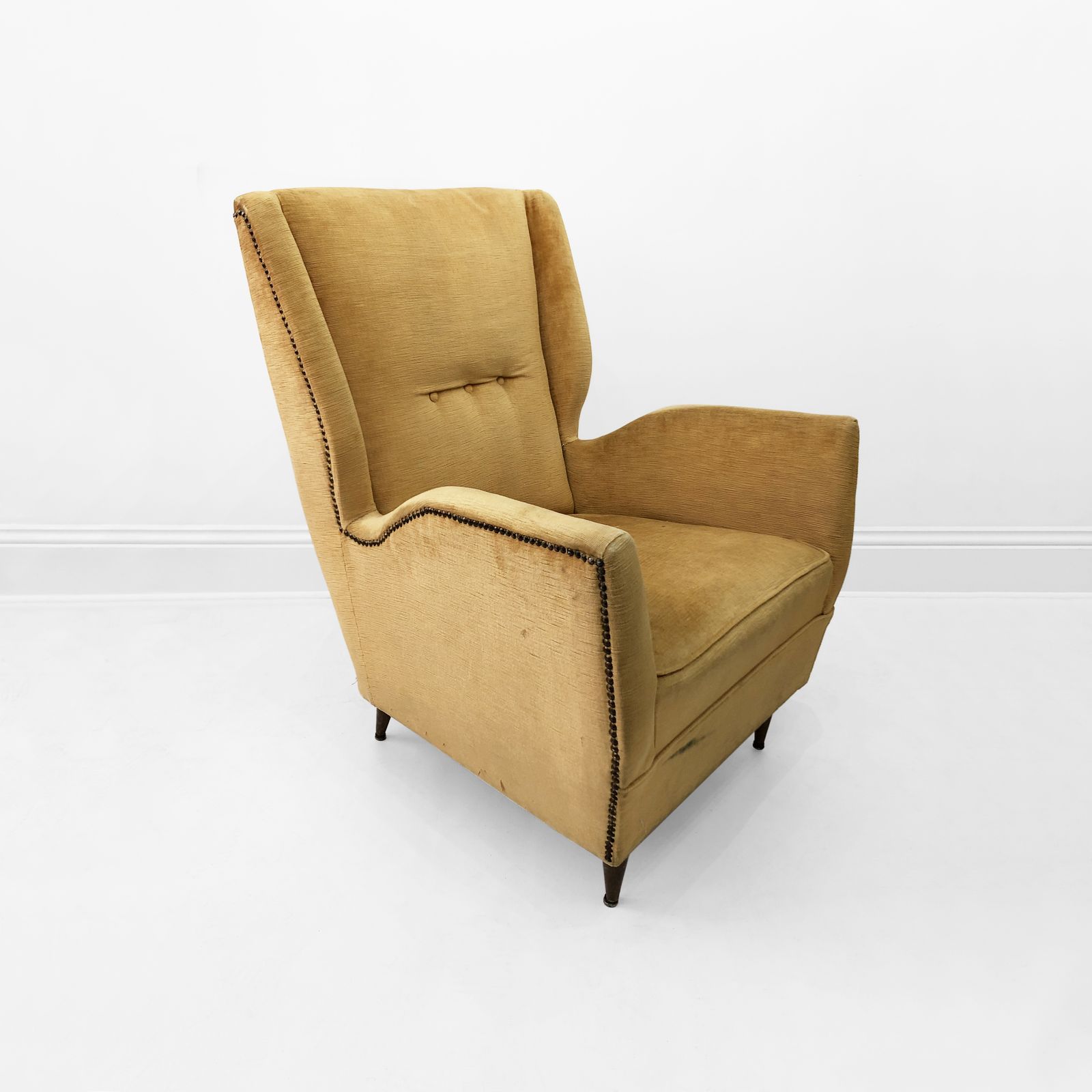 Gio Ponti For Isa Vintage Yellow Wingback Armchair 1950s Mid Century Italian Modernism We Can Upholster photo vinterior