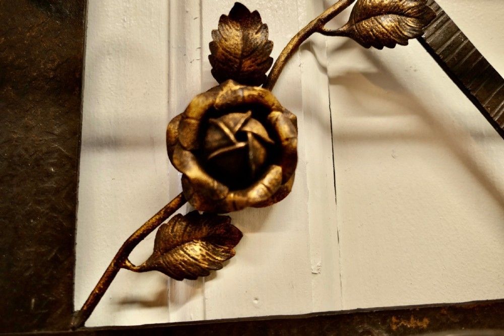 French Art Deco Iron Hat And Coat Rack With Shelf Decorated With Roses photo Furniture