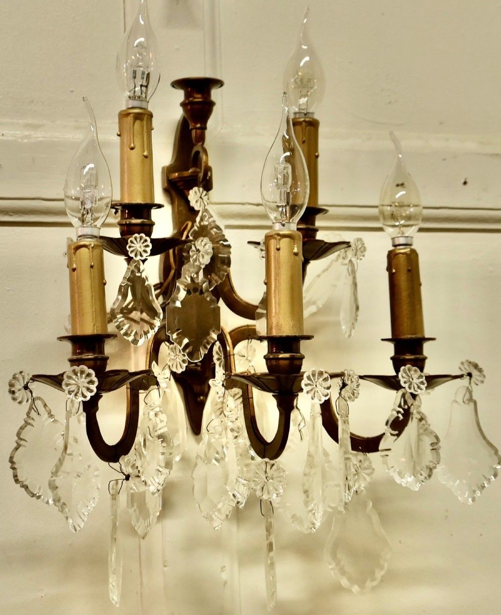 A Pair Of French Brass 5 Branch Wall Light, Chandeliers photo vinterior