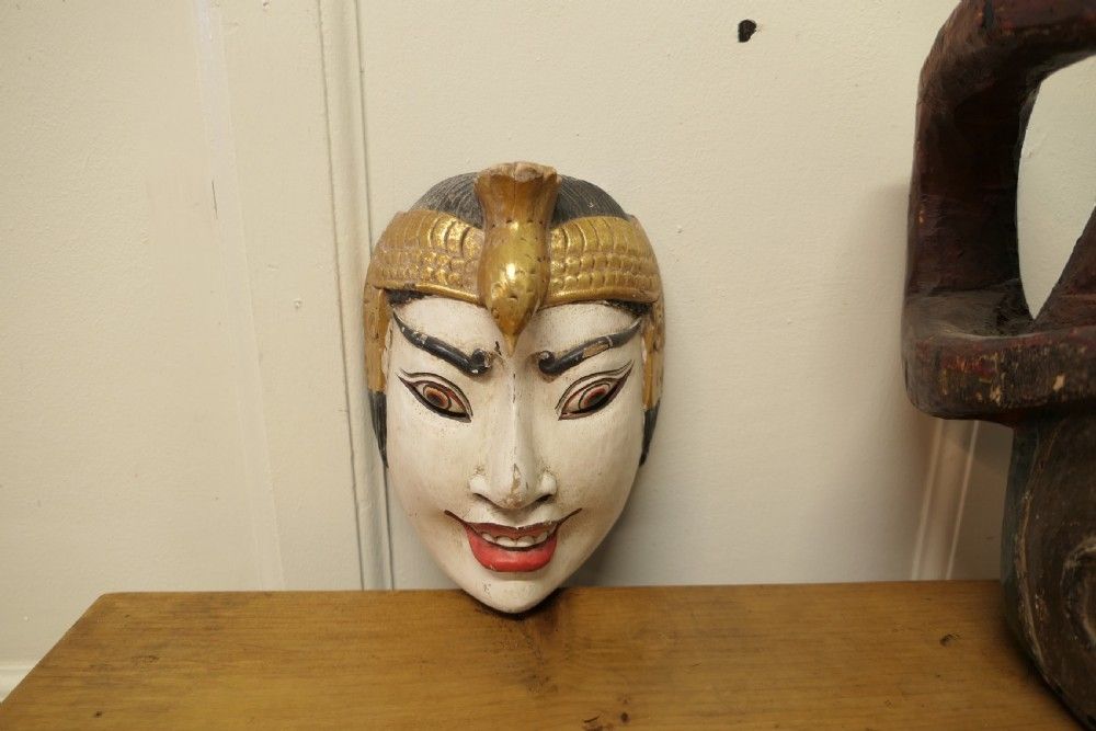 3 Carved Wooden Ceremonial Masks From Nigeria, Africa And Indonesia photo furniture