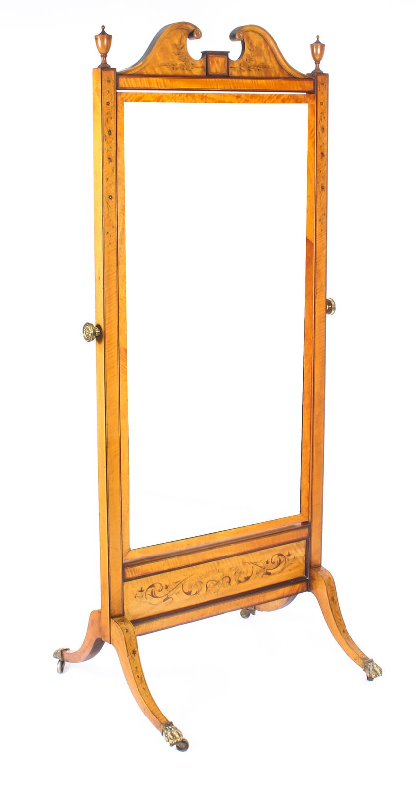 Edwardian Satinwood Marquetry Inlaid Cheval Mirror C.1900