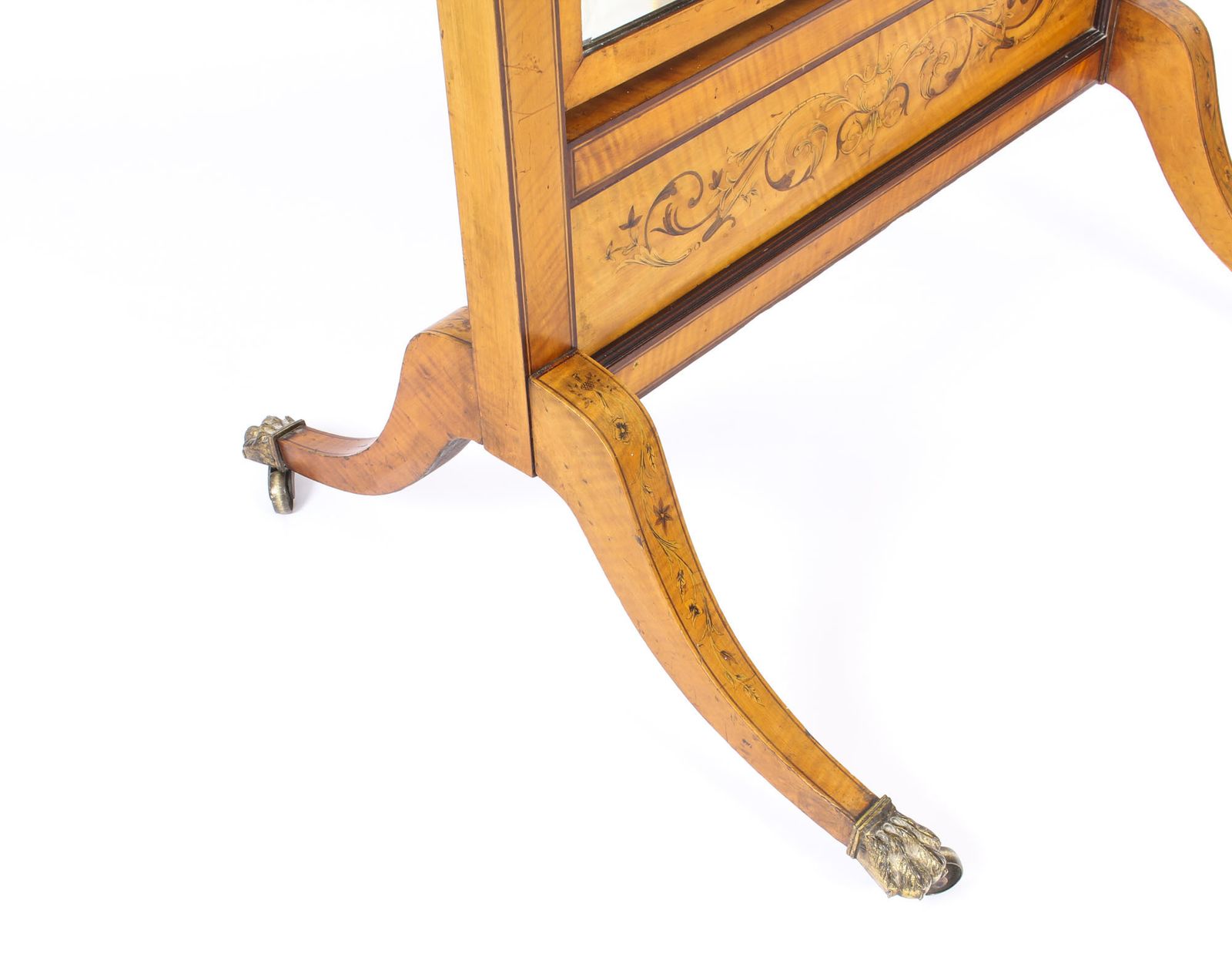photo vinterior Edwardian Satinwood Marquetry Inlaid Cheval Mirror C.1900