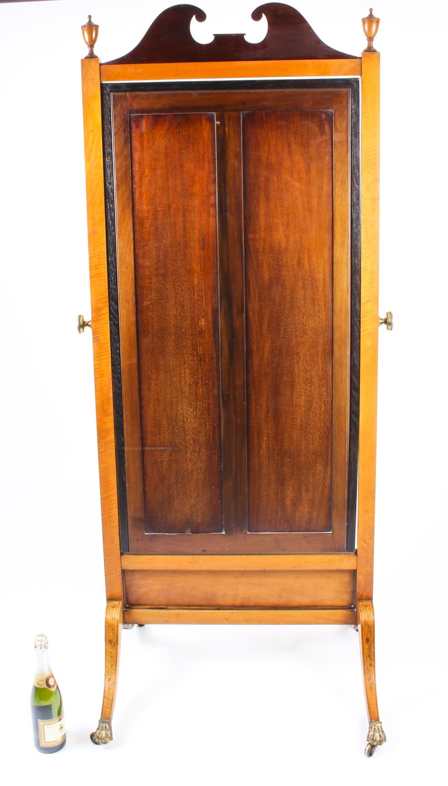 photo buy Edwardian Satinwood Marquetry Inlaid Cheval Mirror C.1900