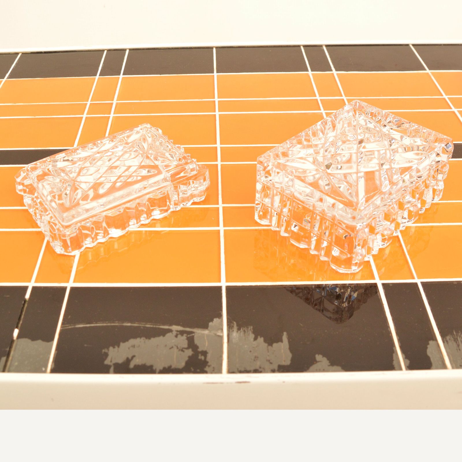 55.0 1980s Crystal Ashtray With Cigarette Case, Julia Glassworks, Poland photo
