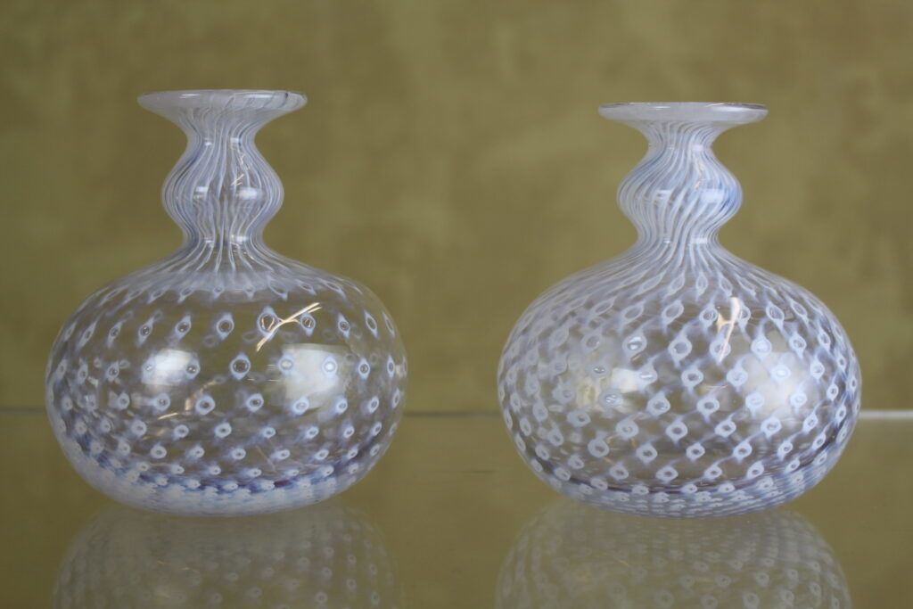 Pair 1960’s Cirrus Glass Vases By Bertil Vallien For Boda Afors