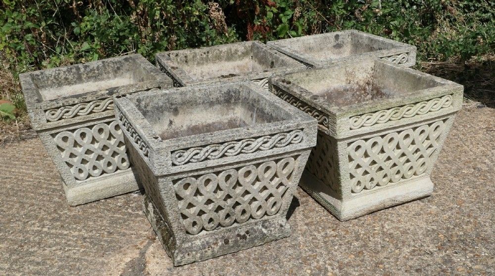 A Set Of 5 Classical Basket Weave Garden Planters photo vintage