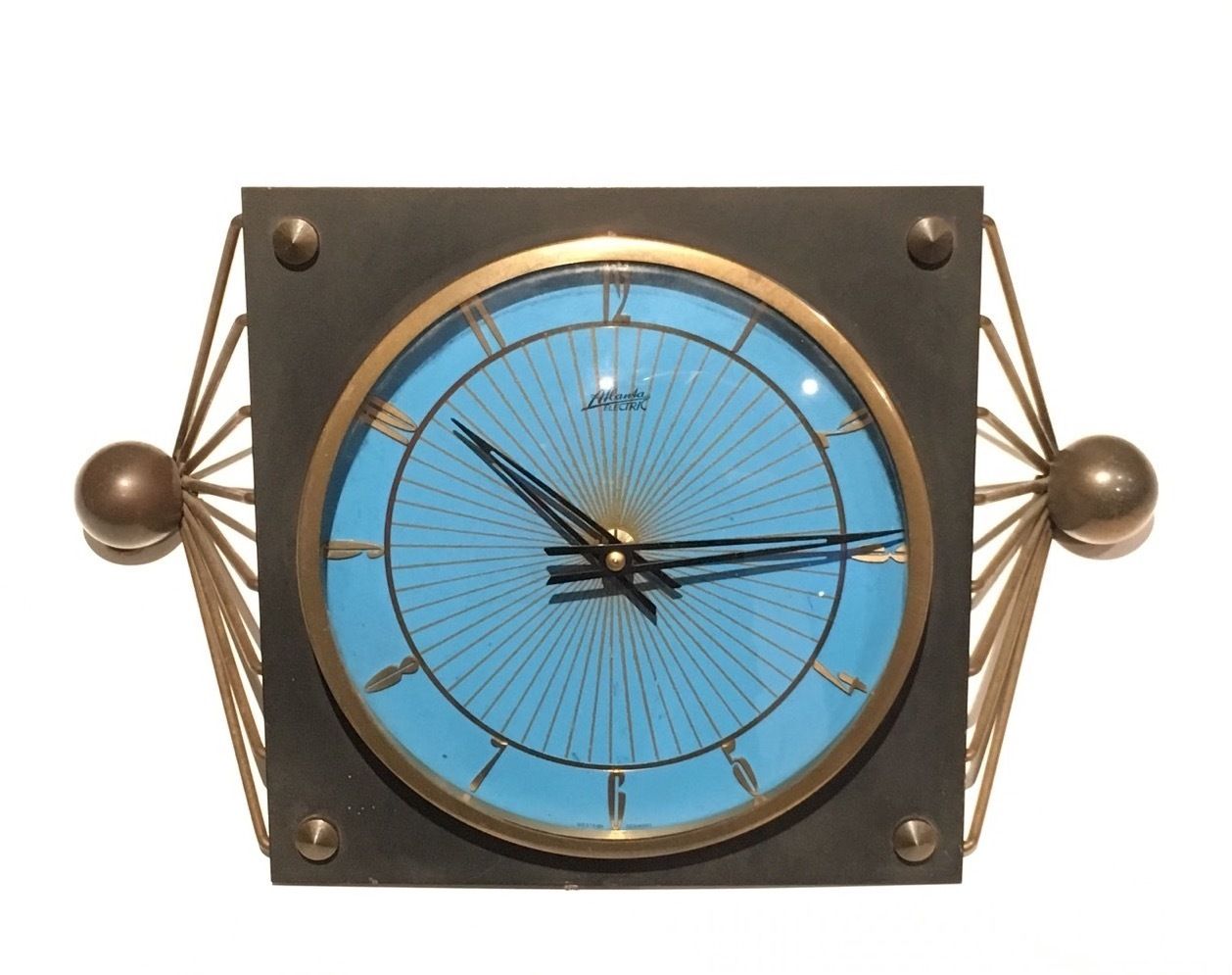 Clock In Lacquered Metal, Glass And Brass. Around 1950 photo 680.0