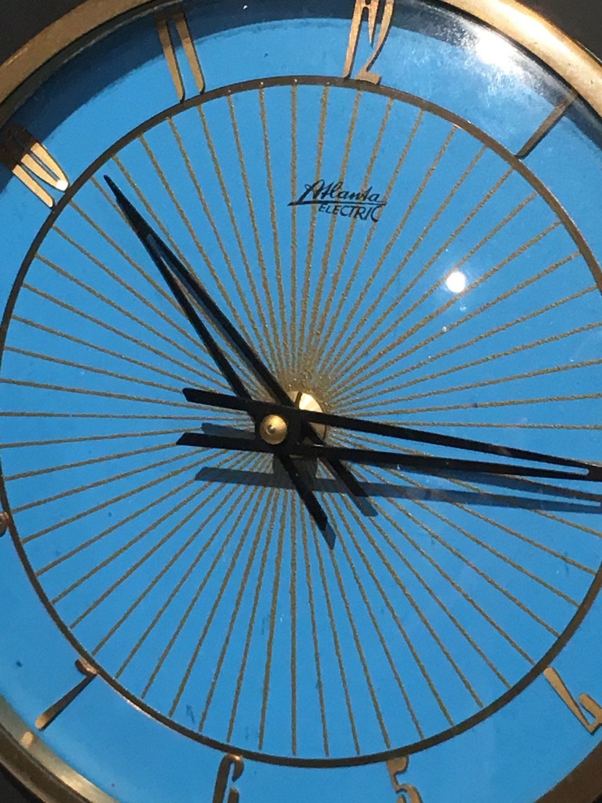 Clock In Lacquered Metal, Glass And Brass. Around 1950 photo buy