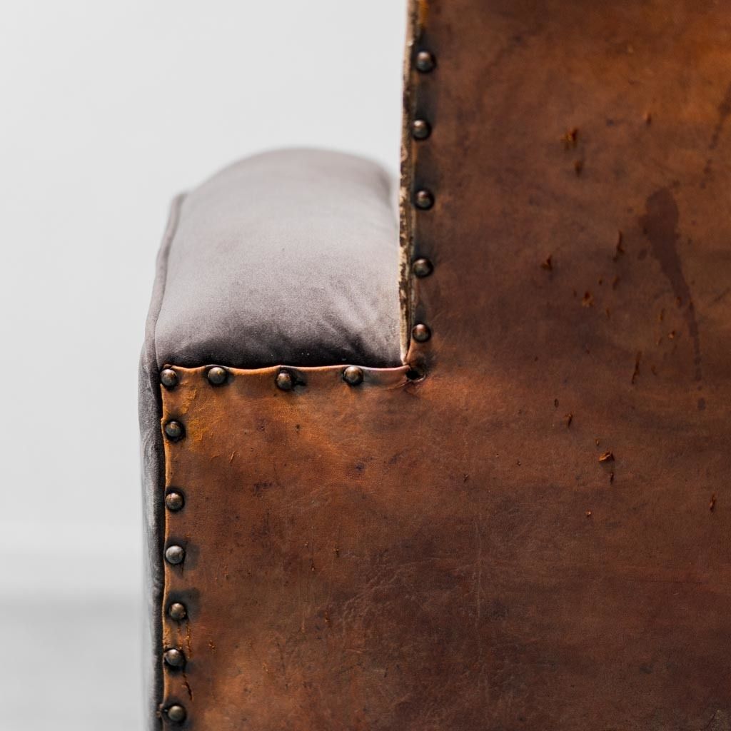 Vintage Modern 1940s Leather Velvet Club Armchair photo furniture