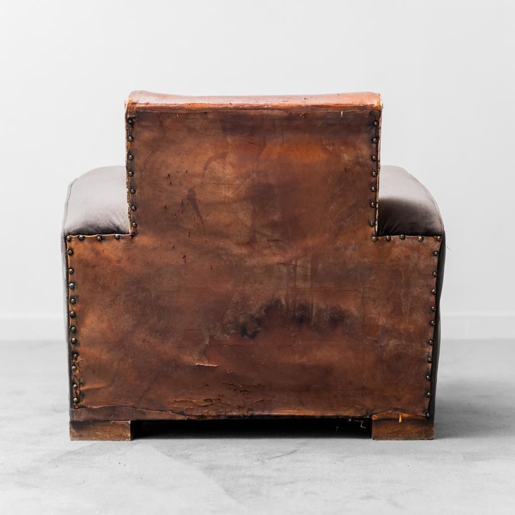 Vintage Modern 1940s Leather Velvet Club Armchair photo vinterior