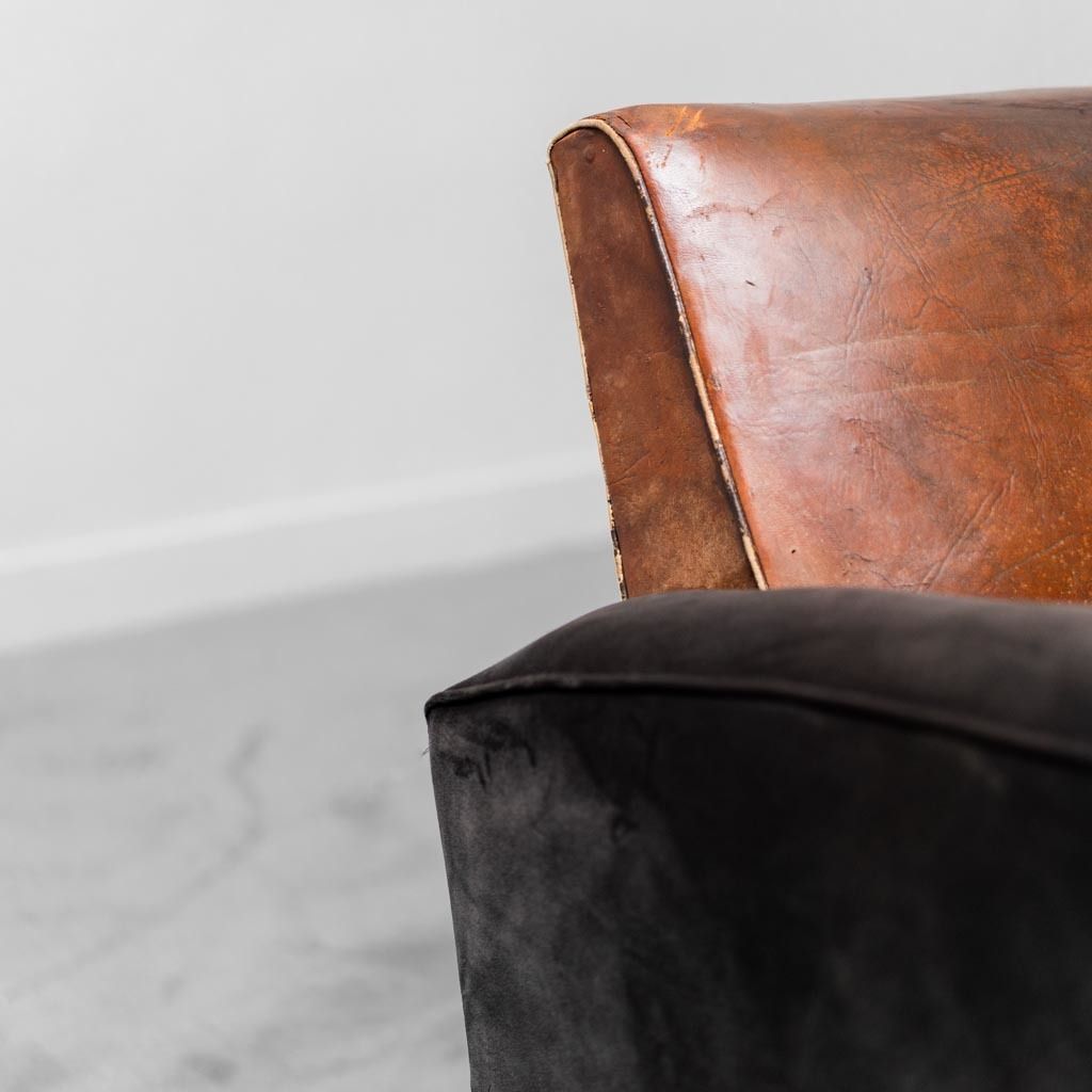 Vintage Modern 1940s Leather Velvet Club Armchair photo buy