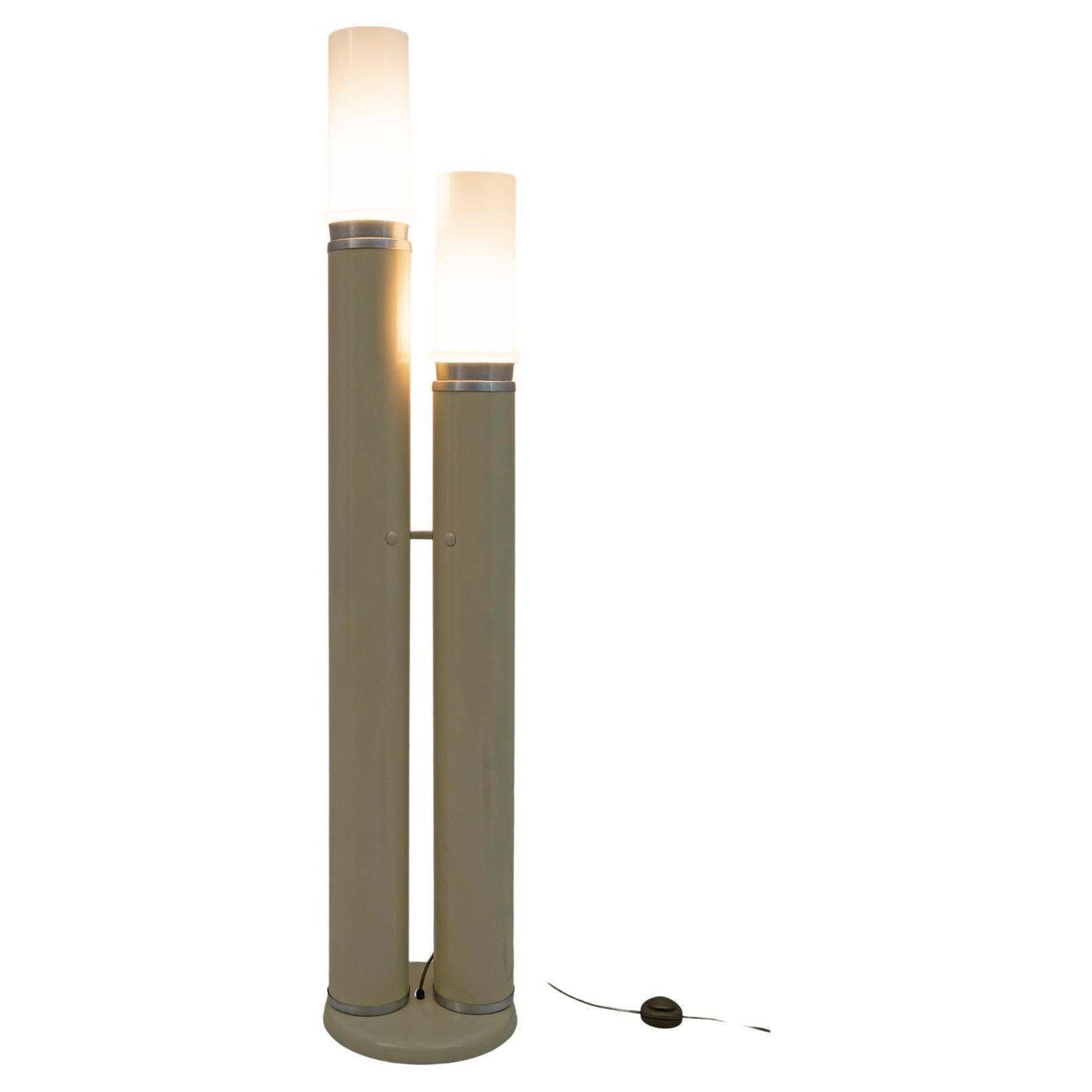 Space Age Opaline Glass And Lacquered Metal Cylinders Floor Lamp, 1970s