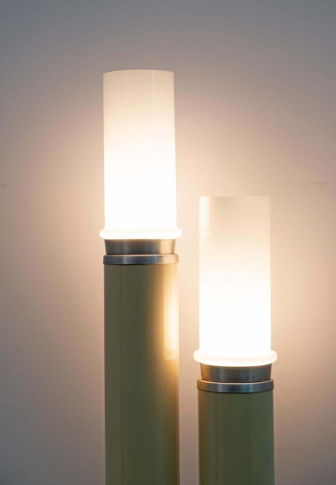 Space Age Opaline Glass And Lacquered Metal Cylinders Floor Lamp, 1970s photo buy