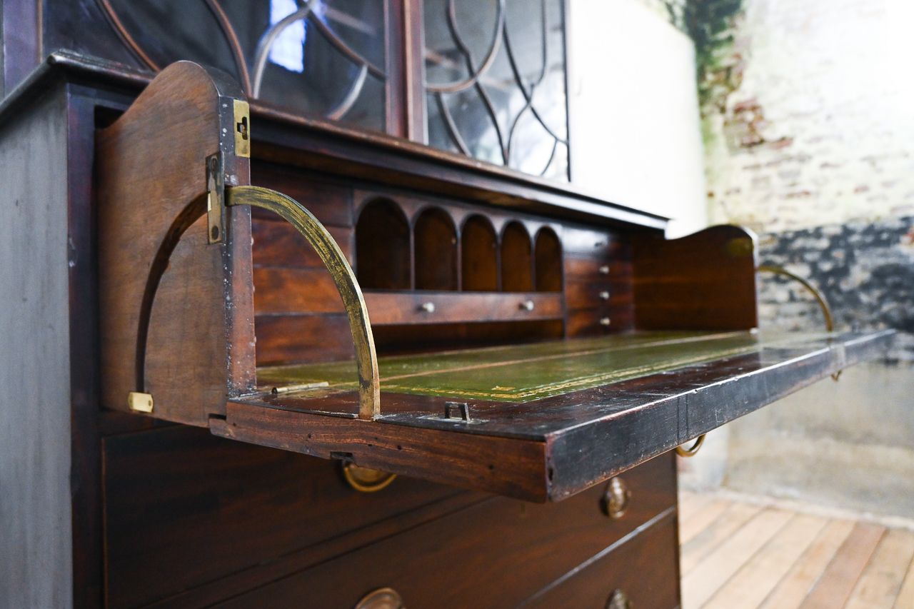 A George III Mahogany Astral Glazed Secretaire Bookcase photo vintage
