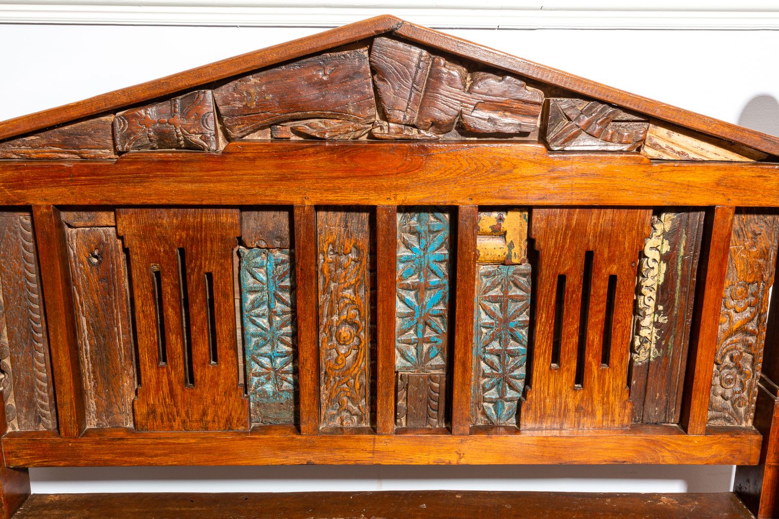 Antique Indian Carved Teak Bench Rajasthan Reclaimed Decorative Salvage Bench 19th Century photo 2950.0