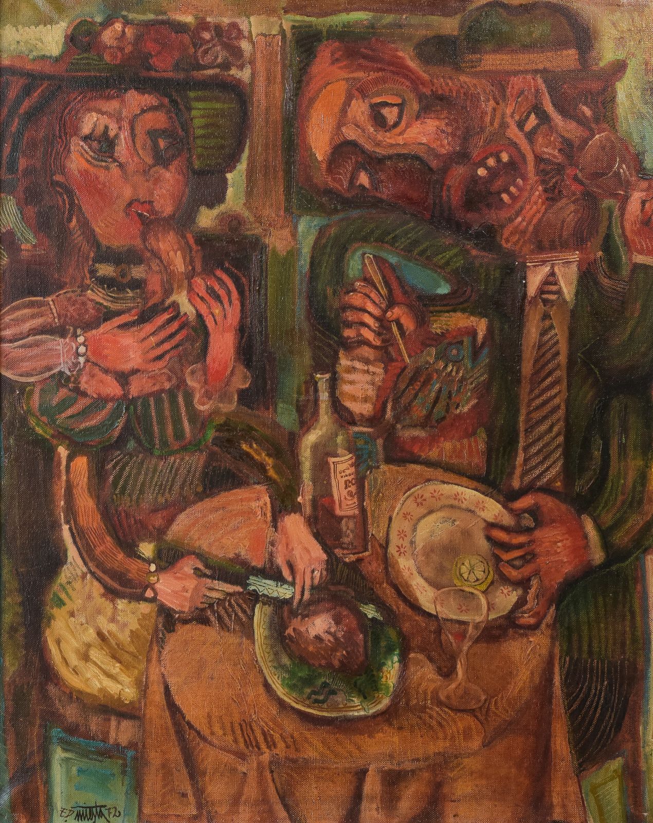 Stel Dat Luncht, Jaren 1970, Olieverf Op Doek photo furniture