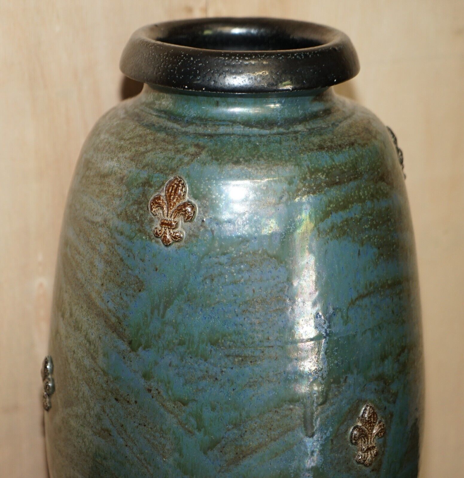 1 Of 3 Signed Roger Guerin 1930 Fleur De Lis Ceramic Stoneware Pottery Vase Pots photo for sale