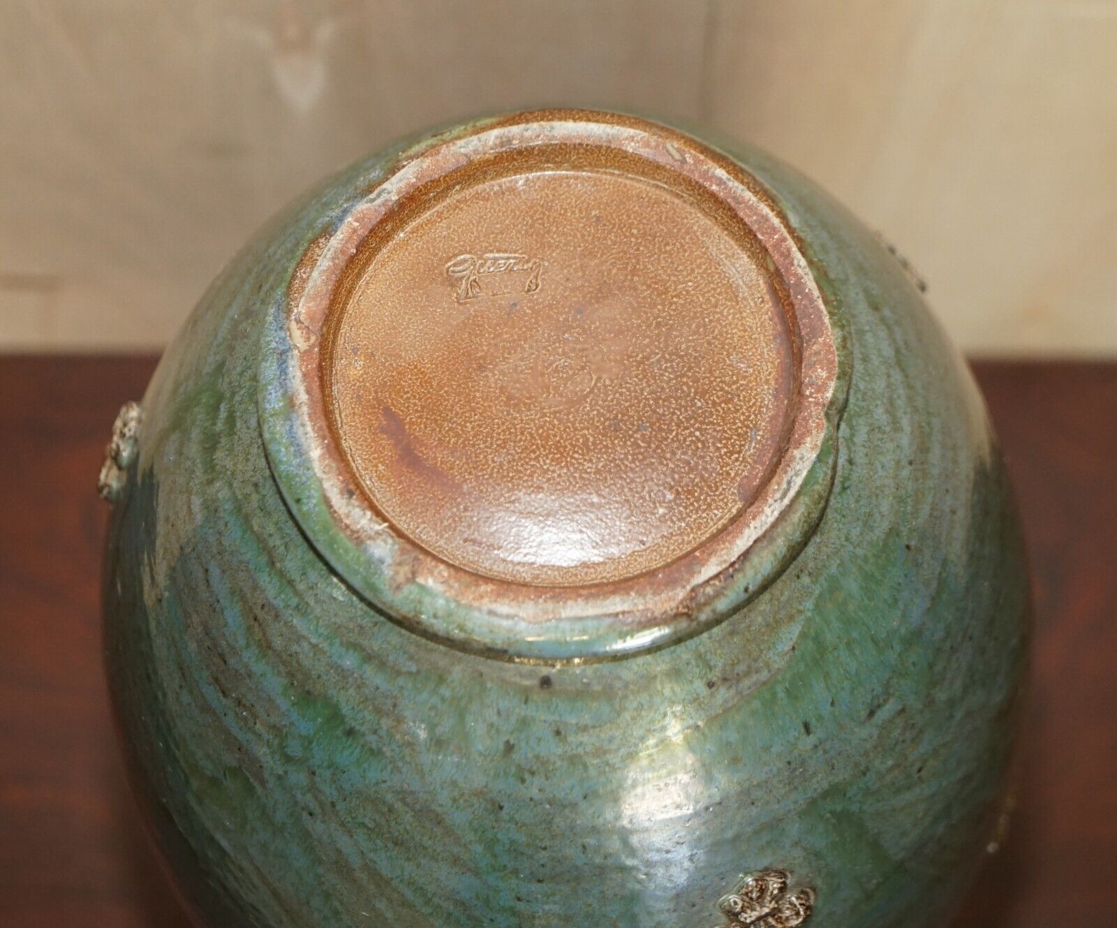 photo for sale 1 Of 3 Signed Roger Guerin 1930 Fleur De Lis Ceramic Stoneware Pottery Vase Pots