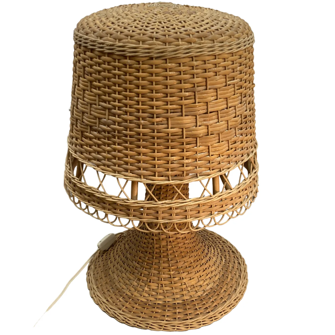 Rattan Wicker Mushroom Table Lamp1960s 1970s photo for sale