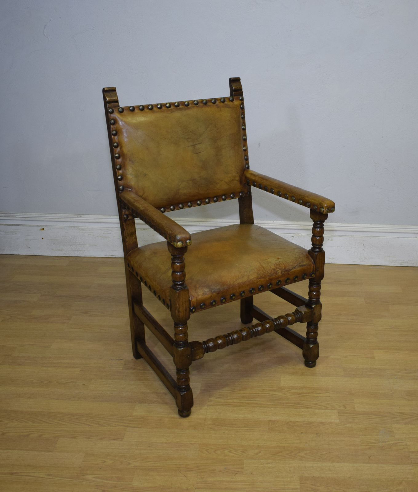 Early 20th Century Carved Oak Armchair photo for sale