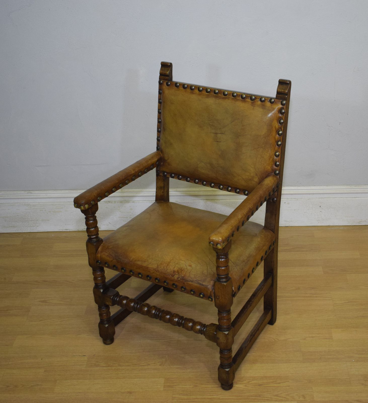 395.0 Early 20th Century Carved Oak Armchair photo