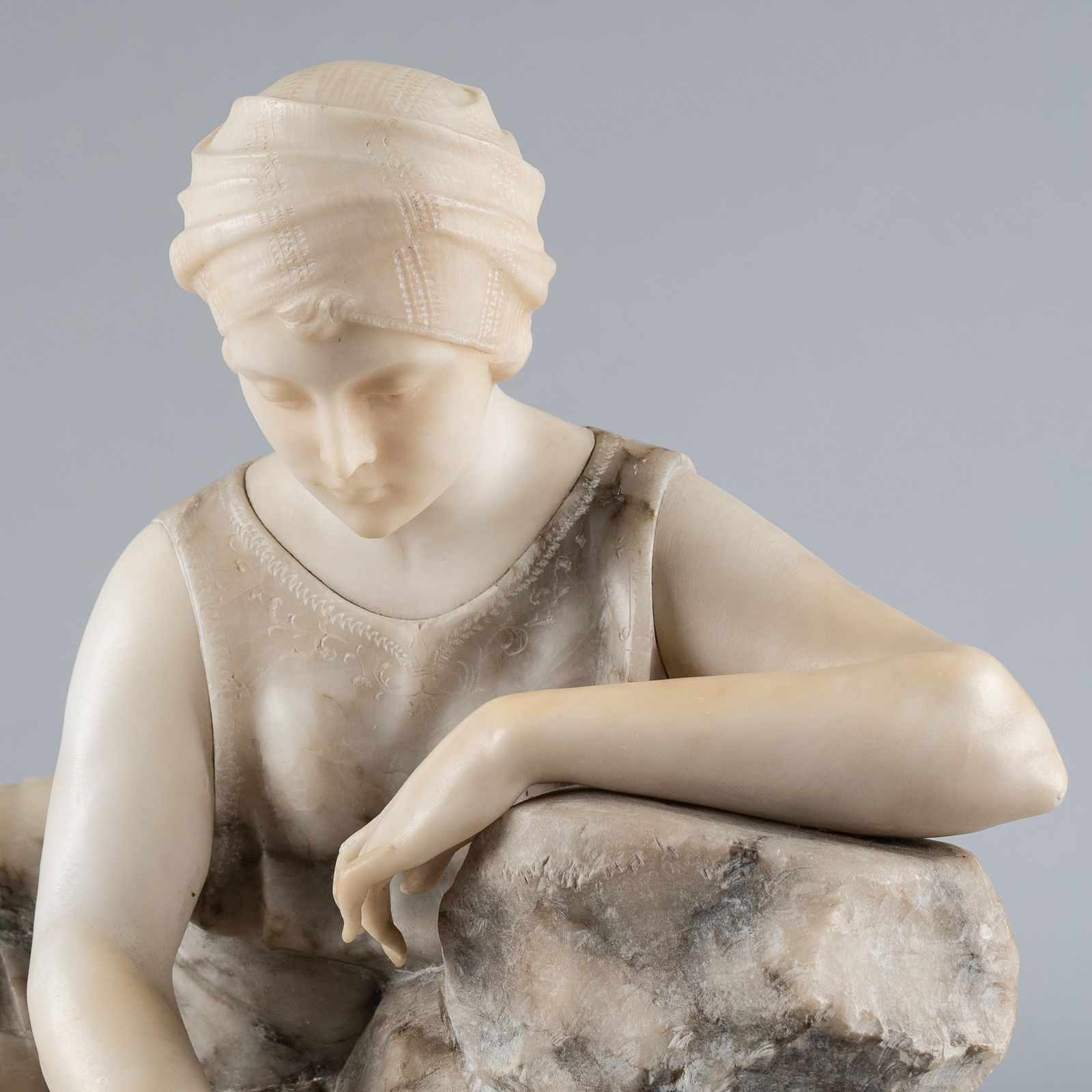 Art Stunning Italian Two Tone Carved Alabaster Sculpture By Gugielmo Pugi photo