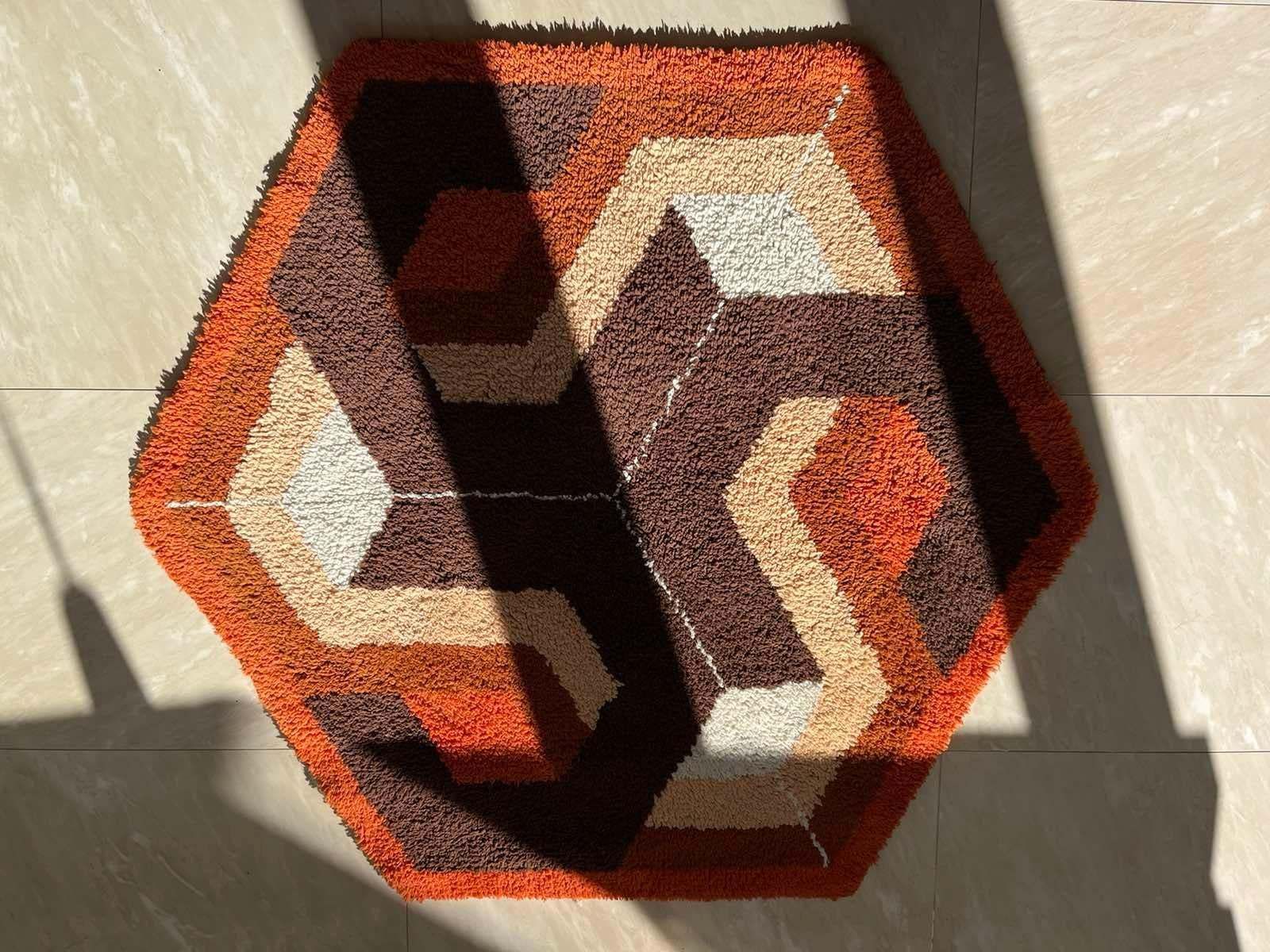 Midcentury Rare Carpet Or Rug Hexagon, Denmark, 1960s photo furniture
