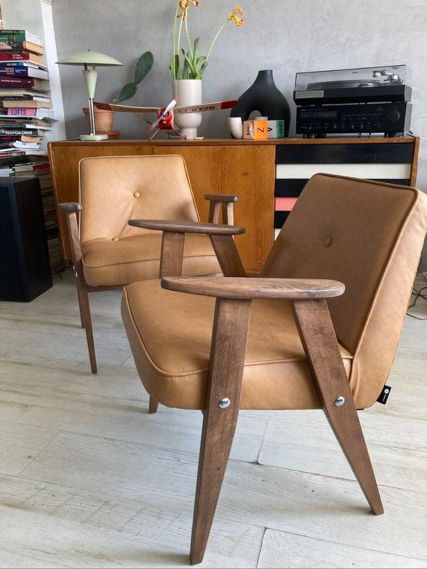 Original 366 Chair From 1960s Covered In Genuine Italian Leather. Designed By J. Chierowski photo furniture