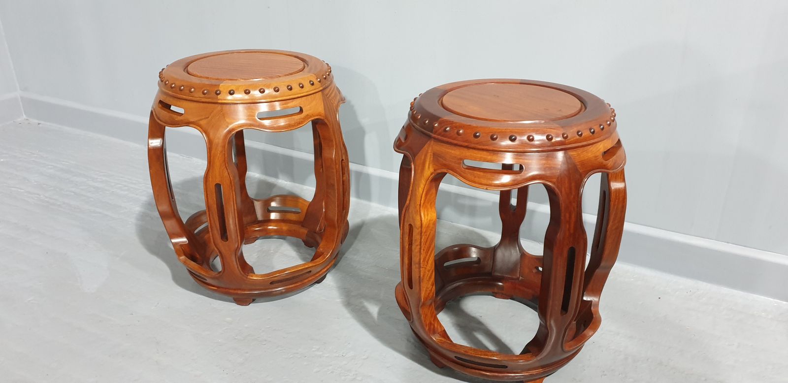 Pair Oriental Teak Seats photo for sale