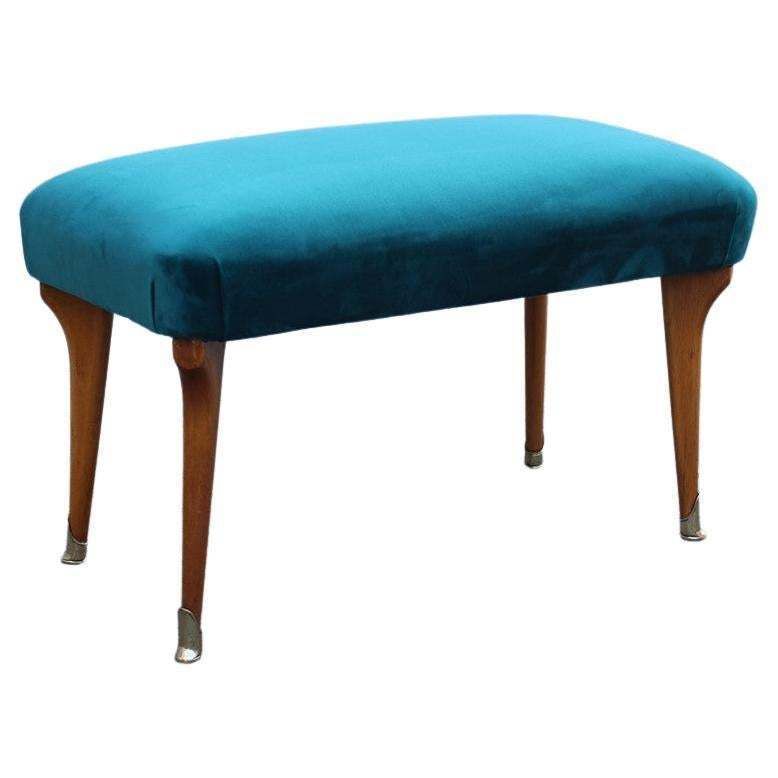 Mid Century Italian Stool Green Velvet Maple And Brass Feet photo furniture