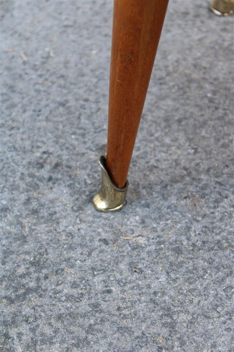 Furniture Mid Century Italian Stool Green Velvet Maple And Brass Feet photo