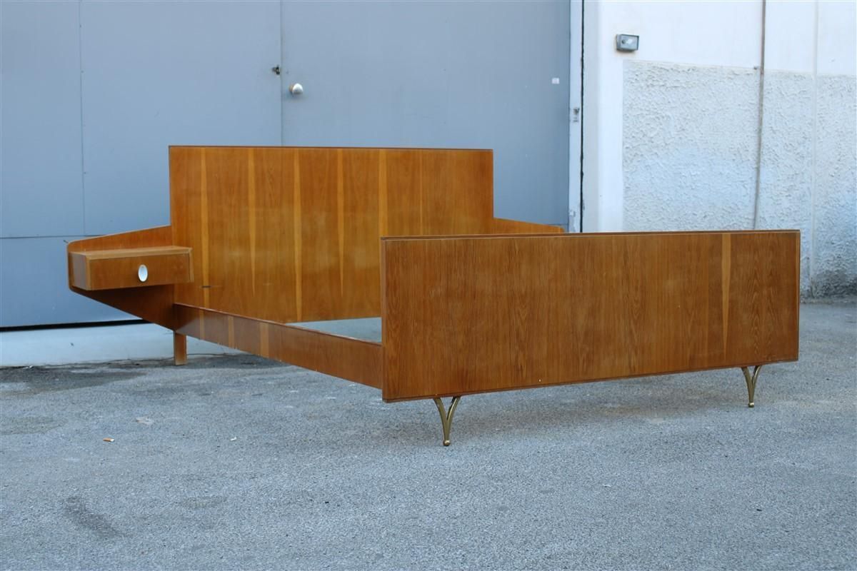 Large Mid Century Italian Bed In Chestnut And Brass By Gio Ponti Attributed 1950 photo for sale