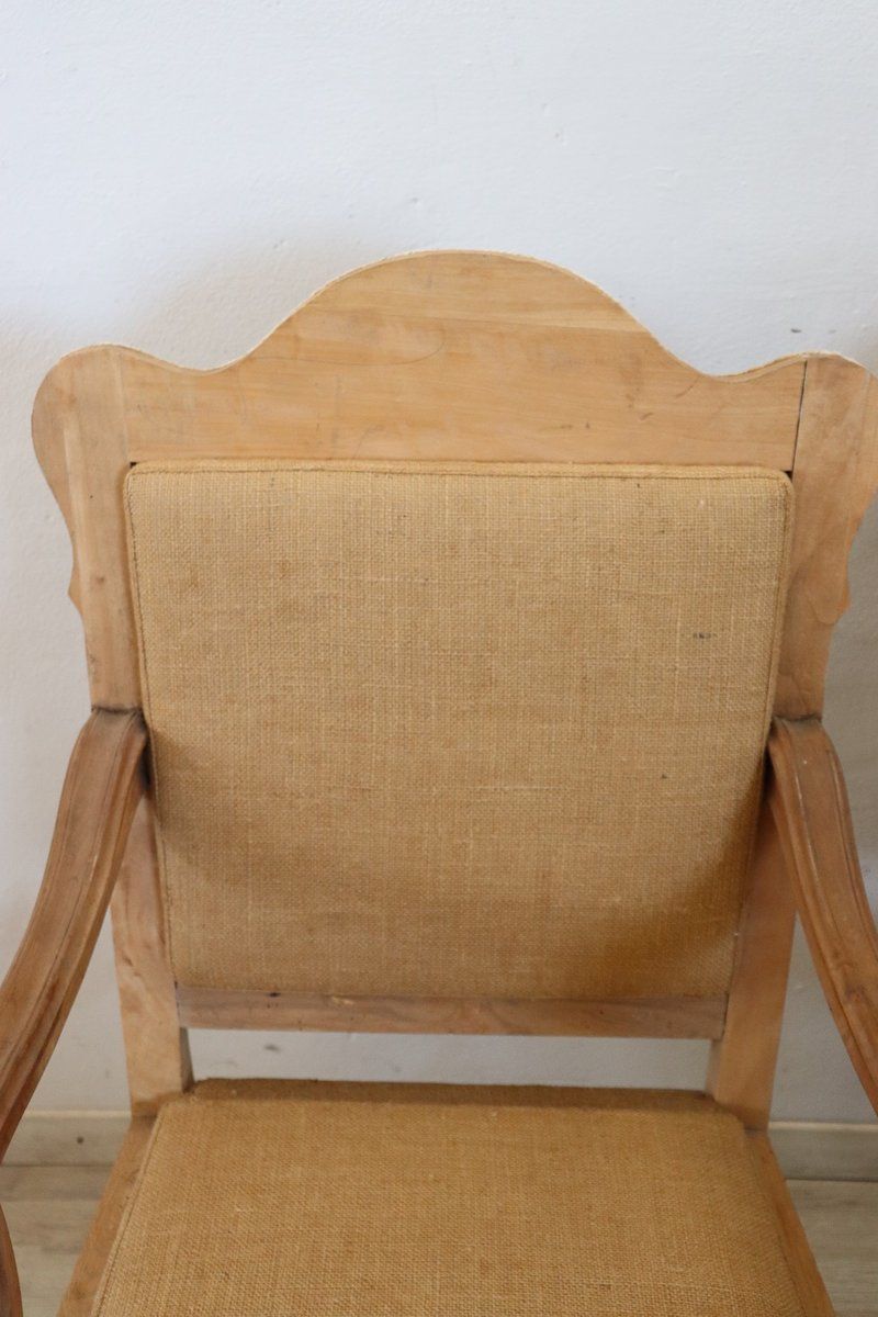 Jute And Poplar Wood Armchairs, 1930s, Set Of 2 photo vintage