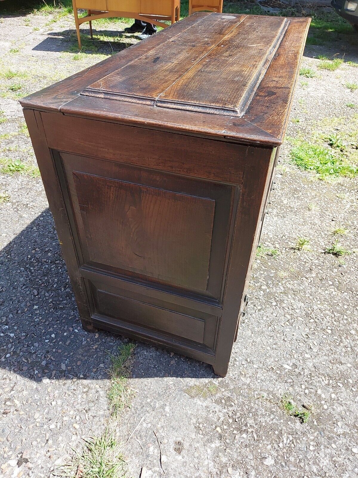 Gorgeous, Large 19th Century Oak Panelled Mule Chest With Three Drawers photo furniture