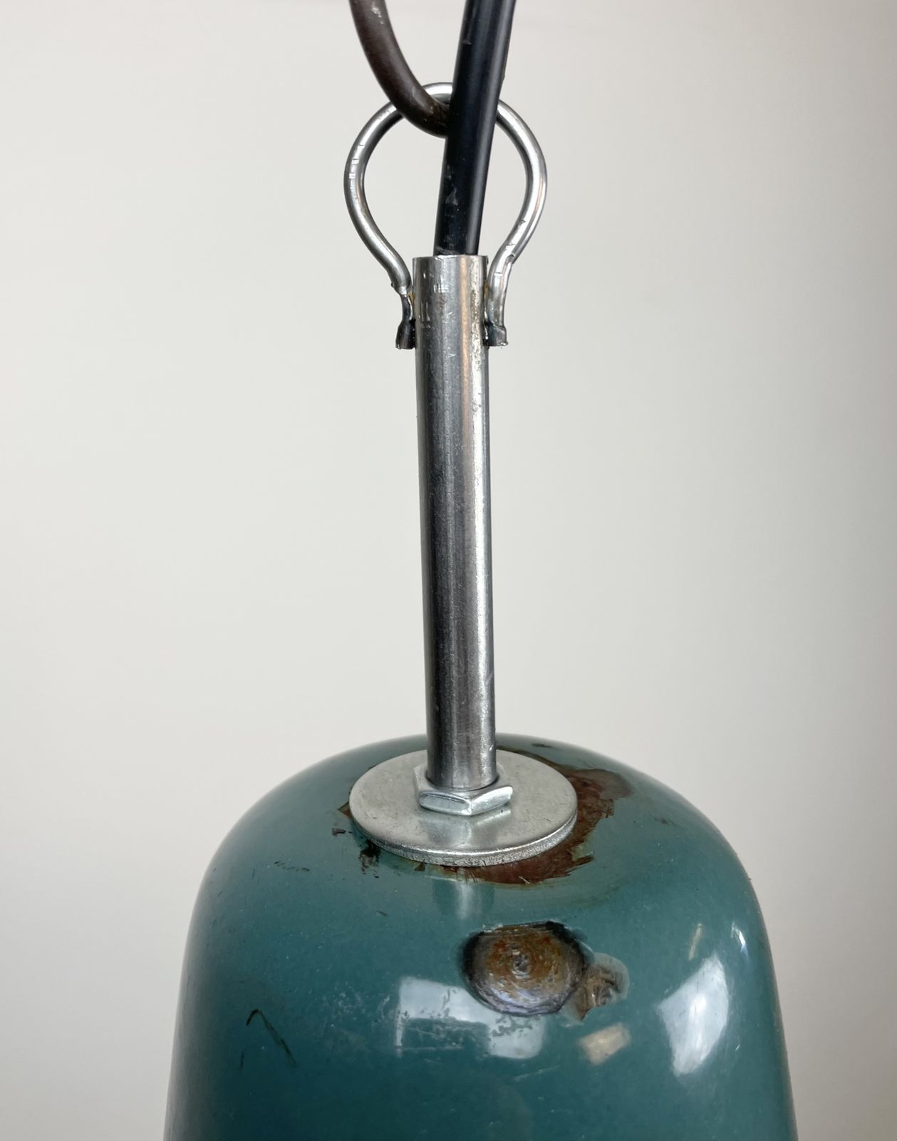 Industrial Green Enamel Factory Pendant Lamp, 1960s, 2x photo vintage