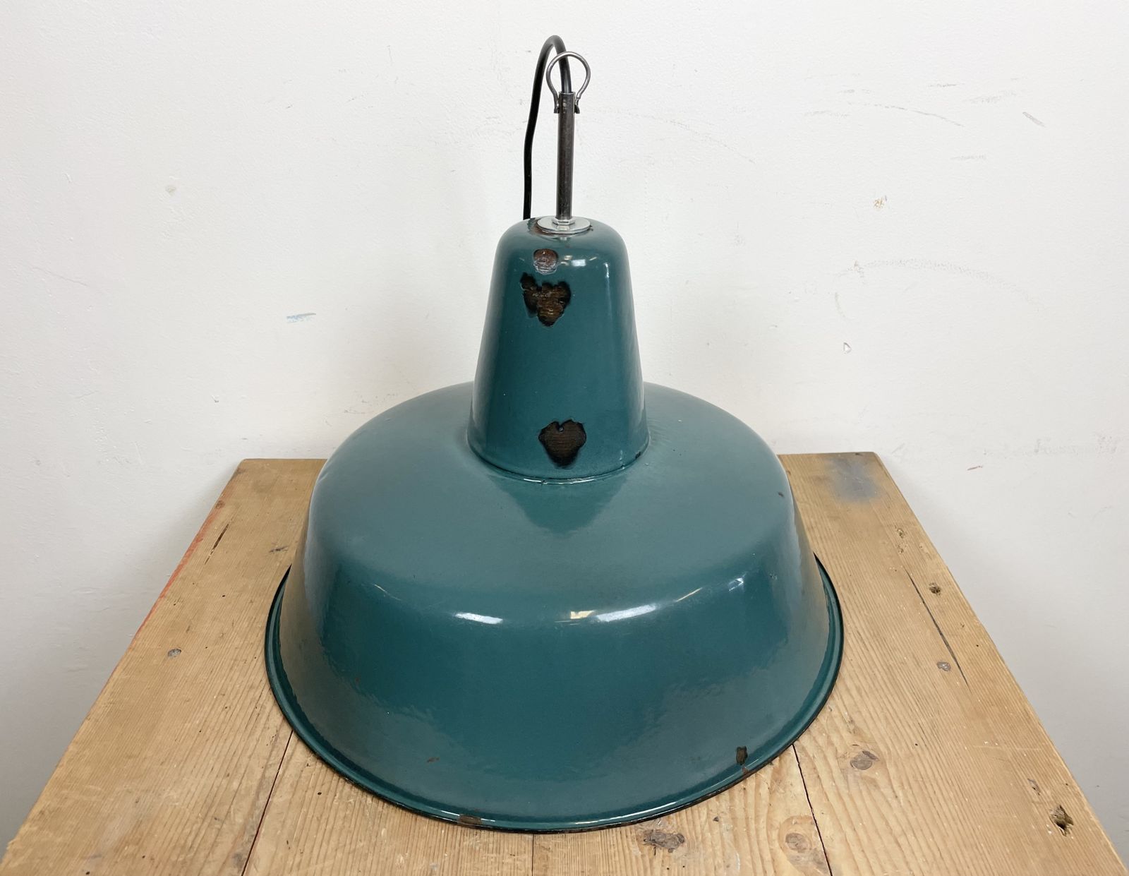 219.0 Industrial Green Enamel Factory Pendant Lamp, 1960s, 2x photo
