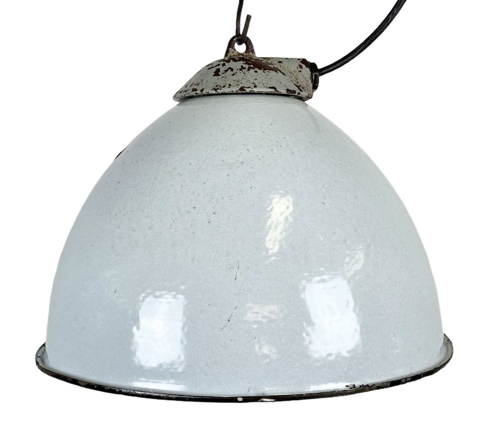 Industrial Grey Enamel Factory Lamp With Cast Iron Top From Zaos, 1960s