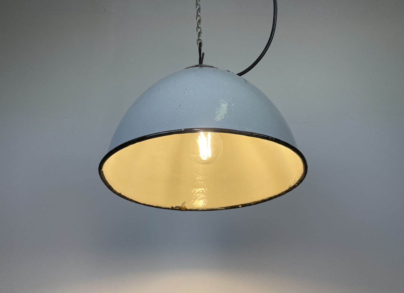 photo furniture Industrial Grey Enamel Factory Lamp With Cast Iron Top From Zaos, 1960s